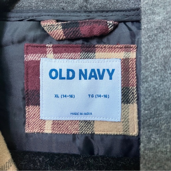 Old Navy Burgundy Plaid Snap Button Hooded Shacket Boys XL - Picture 4 of 5